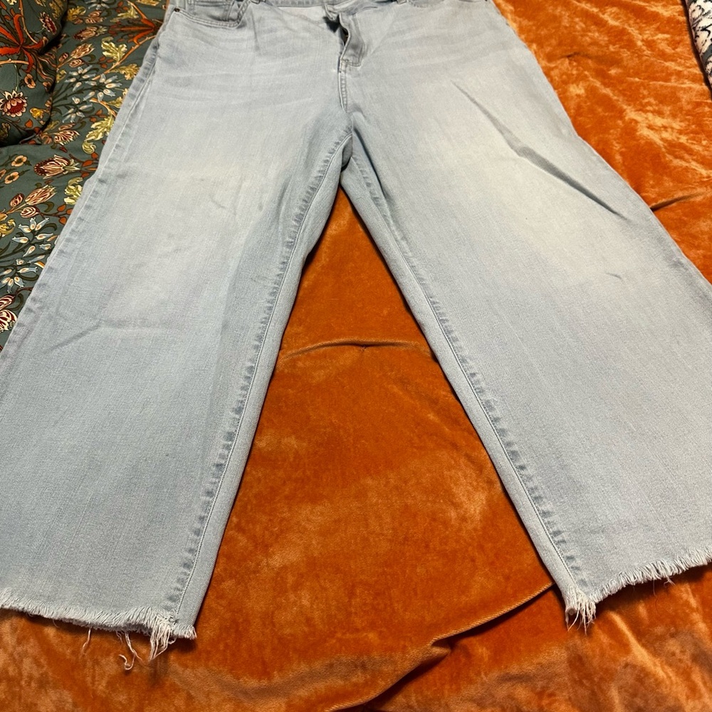 a.n.a Light Blue Flare Jeans with Frayed Hem